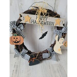 Happy Halloween Wreath black cat ghost bat home decor